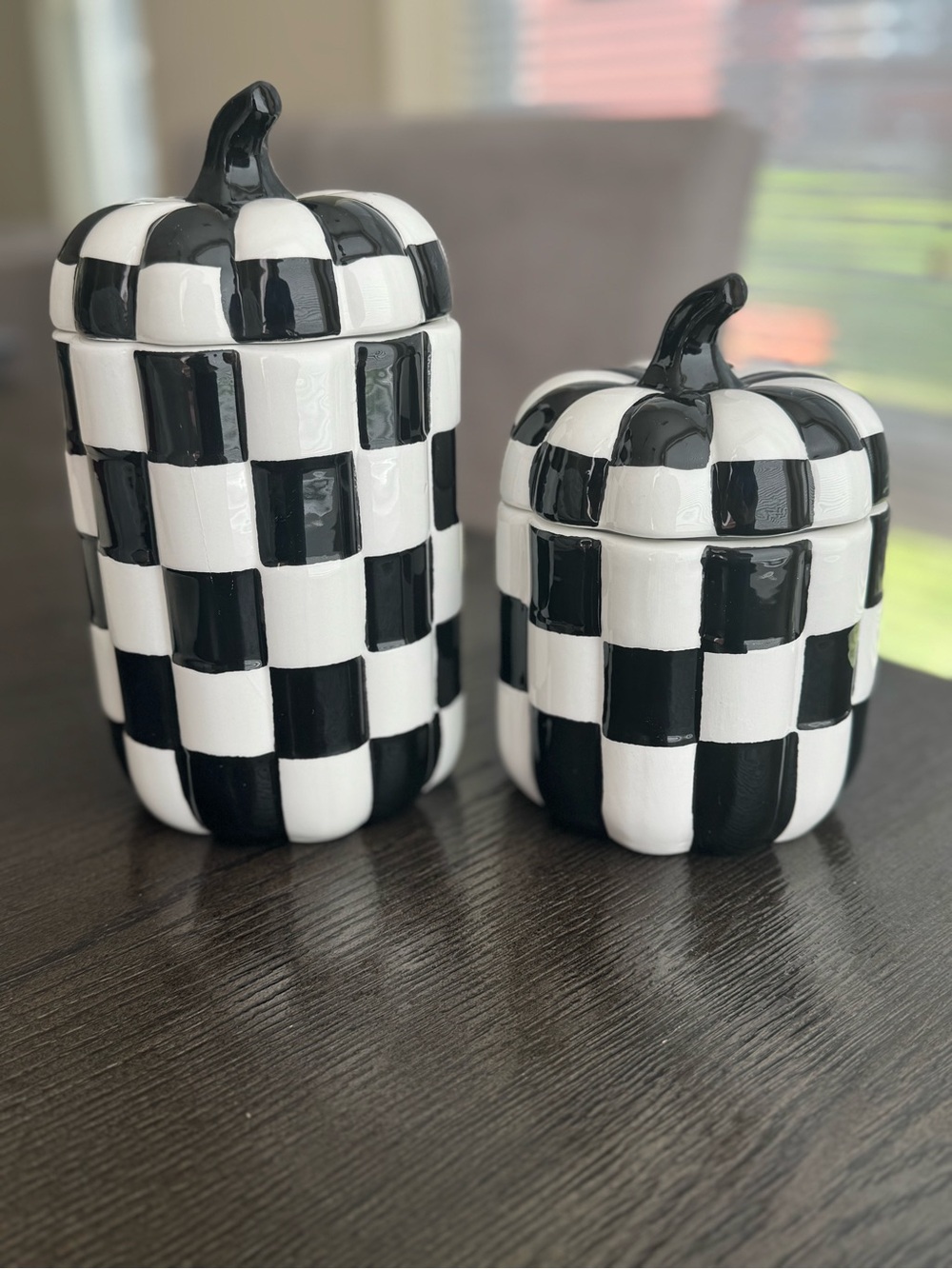 10 Strawberry Street Black & White Checkered Pumpkin Canisters